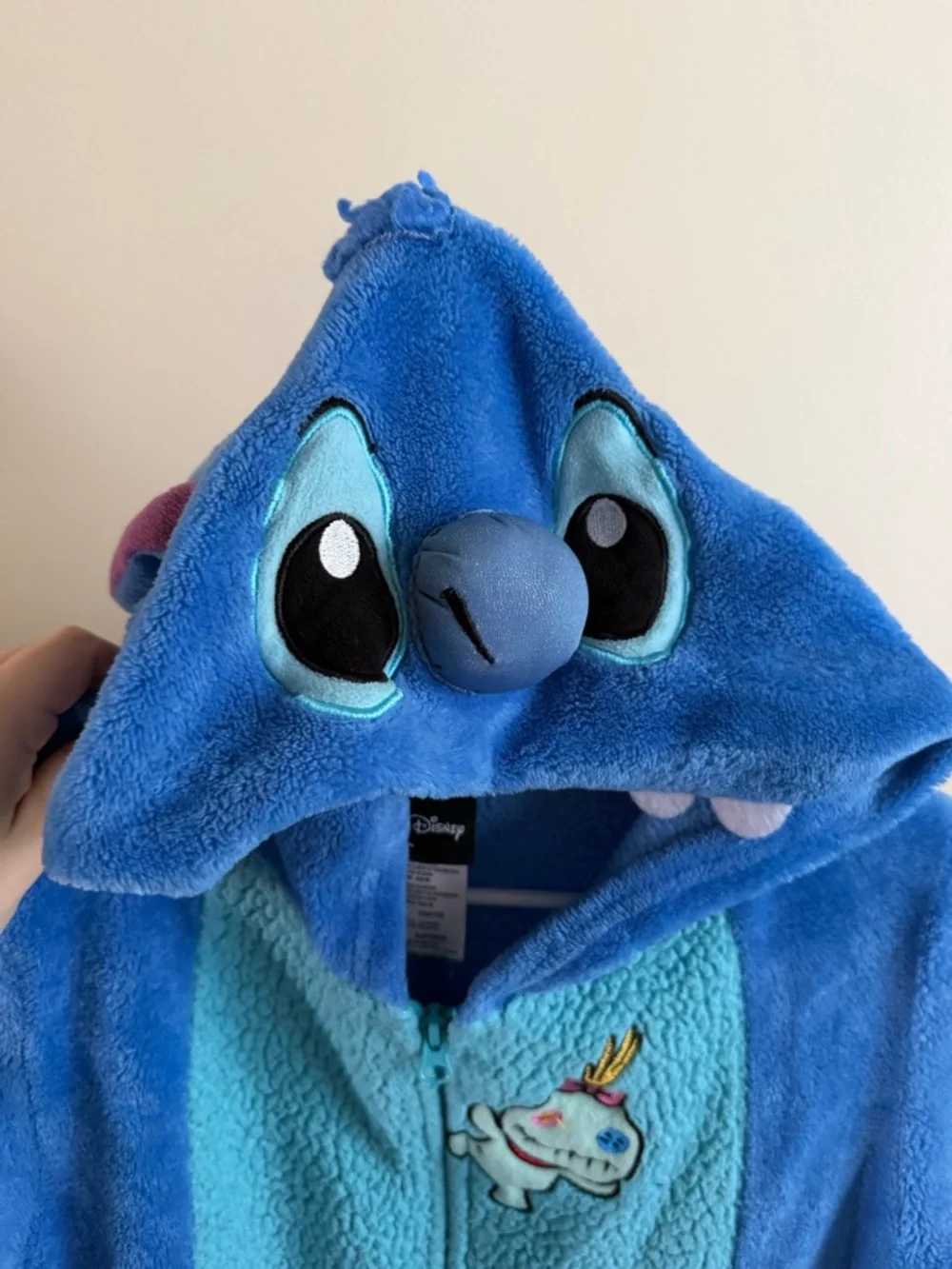 Disney Blue Plush Hooded Kids One-Piece Footie with Light Blue Panel - Picture 4 of 5